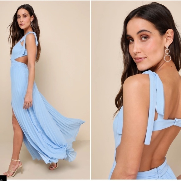 LULU's Prom Wedding Bridesmaid Sexy Pleated Bustie Romantic Flowy Maxi Dress - Picture 2 of 3